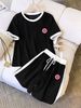 Women's Printed Short-Sleeve Tee & Shorts Set - Korean-Inspired Slim Fit Outfit For Summer-9_ecoleips.com