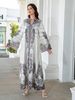 Women's Long Robe Dress Abaya, Stand Collar Design, Printed Embellished Beaded New Style, Cross-Border Muslim Fashion_ecoleips.com