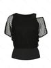 Women's Spring Summer Casual Solid Color Retro Fishnet T-Shirt And Vest Set Hollow Out Design Two Piece Set_ecoleips.com