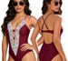 Solid Color Lace Trim One Piece Swimsuit Style Sexy Women's Swimwear_ecoleips.com