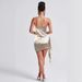 Women's Clothing Pleated Dress With Ribbons Sexy Oblique Shoulder Collar Slim Temperament_ecoleips.com