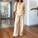 Women's Casual V-Neck Long Sleeve Top & Pants Set - Soft Washed Cotton Comfort Outfit In Multiple Colors_ecoleips.com