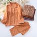 Spring And Autumn Cotton Yarn-dyed Double-layer Yarn Jacquard Women's Pajamas Lapel Long-sleeved Trousers Loungewear 2 Piece Set_ecoleips.com