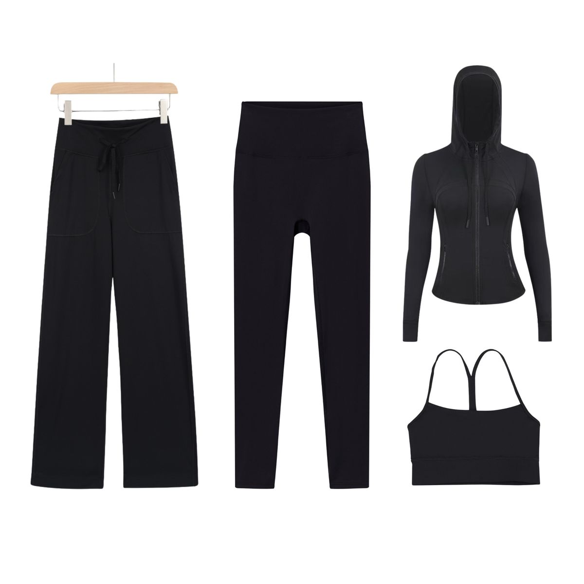 Women's Clothing Women's Y Shaped Vest Hooded Jacket Cropped Straight Leg Pants Four Piece Set Slim Fit Outerwear Stretch Clothing Sportswear_ecoleips.com