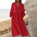 Breathable Linen Cotton Blend Maxi Dress - Loose Fit High Waist A-Line V-Neck Boho Chic Women's Dress In Solid Colors (S-5XL)_ecoleips.com