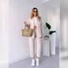 Aria Basics Aria Basics European American Women's Clothing Set 2023 Autumn Loose Casual Fashion Long-sleeve Shirt With Tie And Cropped Pants_ecoleips.com