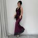 Women's Clothing Elegant Bodycon V-Neck Halter Fishtail Maxi Dress With Waist Pleats - Breathable Mesh Fabric, High Waist Design, Versatile_ecoleips.com