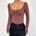 Voya Women's New Slim Fit Slit Sexy Square Neck Long Sleeved Shirt For Temperament And Fashion Top_ecoleips.com