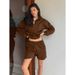 Women's Sporty Hoodie Set With Thick American Retro Style, Versatile Long-Sleeved Polo Collar Top And Shorts Two-Piece_ecoleips.com