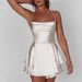 Women's Sexy Solid Color Backless Lace Up Satin Belted Halter Mini Dress – Summer Party Gown_ecoleips.com