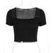 Women Fashion Temperament Square Neck Solid Color Rhinestone Embellished Slim Fit Cropped Top Dress For Ladies_ecoleips.com