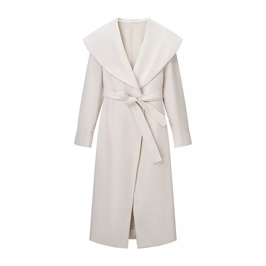 Elegant Women's Wool Coat With Belt, Notched Lapel & Long Sleeves – Classic Fall & Winter Trench Coat For Stylish Outfits_ecoleips.com