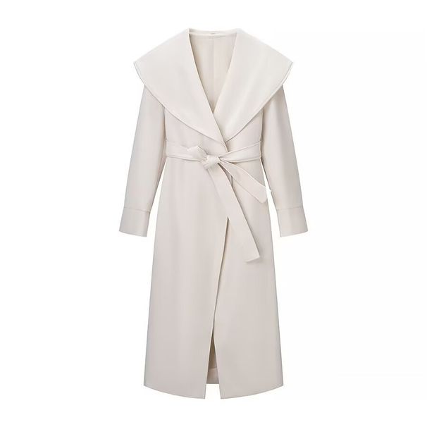 Elegant Women's Wool Coat With Belt, Notched Lapel & Long Sleeves – Classic Fall & Winter Trench Coat For Stylish Outfits_ecoleips.com