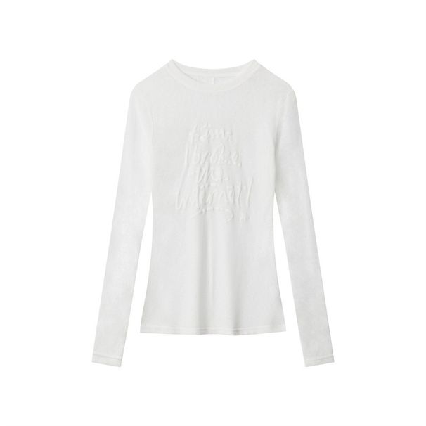 2025s HeyHenry 2025 Foam Printed Round Neck Slim Fit Long Sleeved T-shirt For Women's Spring And Summer Cover Up Top_ecoleips.com