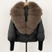 Women’s Short Puffer Jacket – Fox Fur Trim, Lightweight Down Coat (Detachable Hood, Oversized Collar, 14 Color Combos, S/M)_ecoleips.com