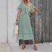 Women's Clothing Z Hollow Lace V Neck Short Sleeved Pure Cotton And Linen Solid Color Dress_ecoleips.com