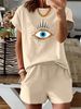 Women’s 2 Piece Outfit Set – Oversized Graphic T-Shirt And Biker Shorts Matching Set, Casual Summer Lounge Tracksuit For Daily Wear-324_ecoleips.com