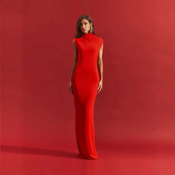 Women's Clothing High Neck Sleeveless Evening Dress Slim Fit Long Dress For Wedding Banquet Annual Meeting Emcee High End Vietnamese Niche Style_ecoleips.com