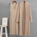 Women's Russian Fashion V Neck Sleeveless Dress Set Casual Loose Jacket Two-Piece Outfit_ecoleips.com