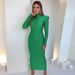 2024 New Summer Fashion Elegant Round Neck Solid Color Slim Fit Long Sleeve Dress Wholesale From European And American_ecoleips.com