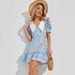 Talenza Ruffle Printed Mini Dress Fashion V-Neck Single Breasted Summer Slim Printed Dress Vintage Elegant Y2k Women Dress 2025_ecoleips.com
