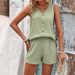 Women's Clothing Summer Loose Sleeveless V-Neck Casual Solid Color Button Decorated Vest Suit_ecoleips.com