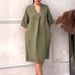 Women's Clothing Fashion Leisure Cotton And Linen Ladies V Neck Loose Large Size Dress_ecoleips.com