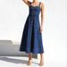 New Soft Denim Camisole Vintage Casual Style Button Denim Dress Long Skirt_ecoleips.com