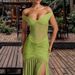 Women's Clothing Off Shoulder Dress Slim Fit Splicing Irregular Fishtail Long Skirt_ecoleips.com