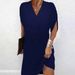 Women's Spring/Summer V-Neck Pleated Bat-Sleeve Dress_ecoleips.com