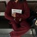 Women's Knit Sweater & Wide Leg Pants Set – Polo Collar Lapel Two-Piece Outfit (Greyish/Pinkish/Burgundy)_ecoleips.com