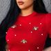 Women's Clothing Summer Elastic Beaded Butterfly Decoration Round Neck Large Size T Shirt Short Sleeve_ecoleips.com