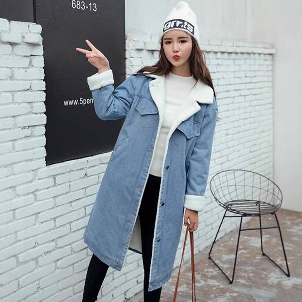 Women's Clothing Loose Plus Velvet Denim Cotton Coat_ecoleips.com