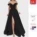 Elegant Strapless V-Neck Backless Maxi Dress With High Slit & Flowy A-Line Hem_ecoleips.com