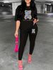 Women's Casual, Fashionable, Cute Cartoon Bear Pattern Printed Loose T-shirt+cropped Pants Two-piece Home Sportswear Daily Outfit-217_ecoleips.com