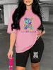 Summer Women's Casual And Fashionable Lover Bear Print Loose T-shirt+shorts Two-piece Sportswear Suitable For Daily Wear-90_ecoleips.com
