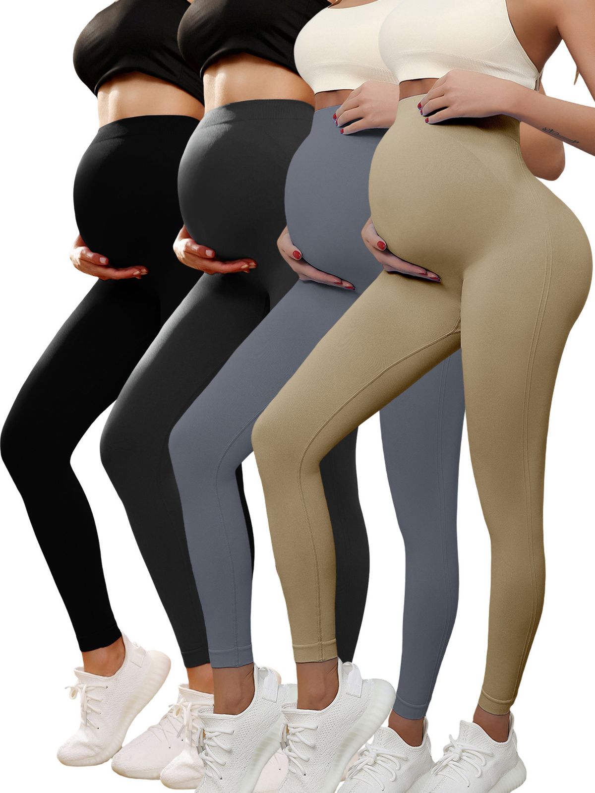 Slim Fitting High Waisted Seamless Maternity Leggings Women's Tight Fitting Solid Color Sports Maternity Pants_ecoleips.com