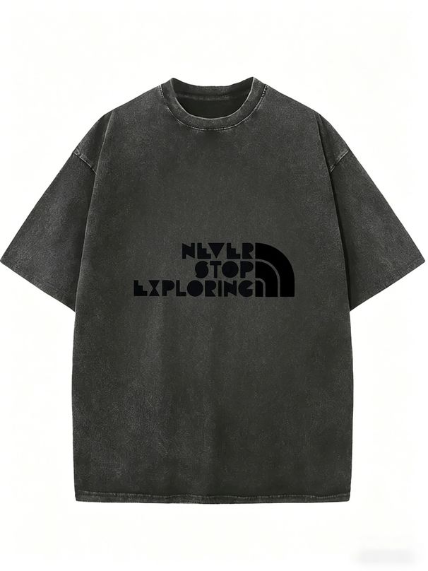 Women's Vintage Inspired Washed Tee, Comfortable Crew Neck Streetwear Top_ecoleips.com