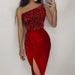 Women's Clothing Red Sequin Tube Top Sexy Sleeveless Fashion One Piece Temperament Mid Length Evening Dress_ecoleips.com