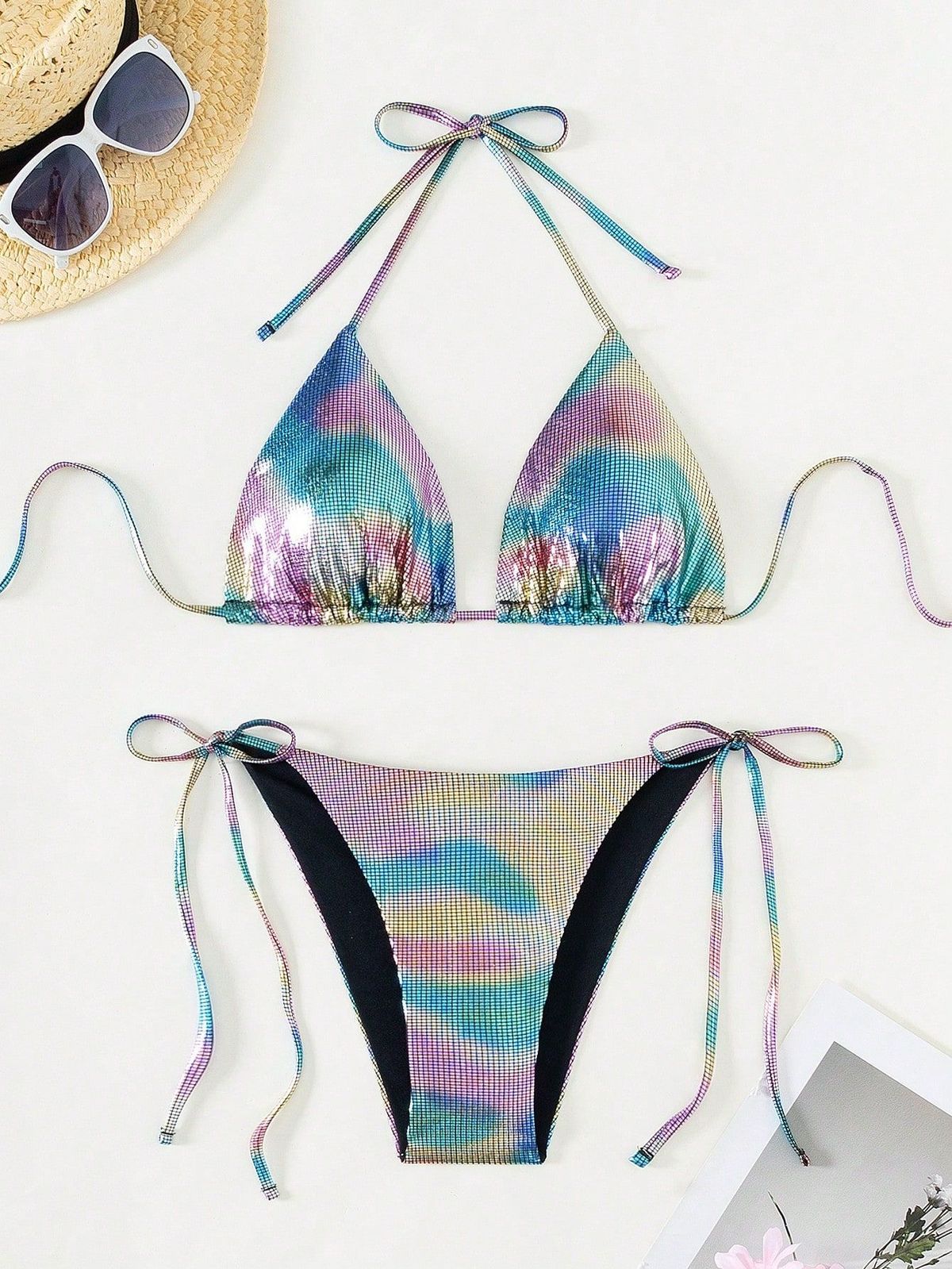 Women's Clothing Bikini Swimsuit Strapless Backless Three-point Hanging Neck Design Polyester Fabric_ecoleips.com