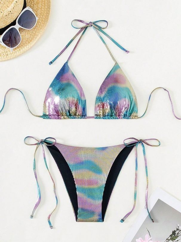 Women's Clothing Bikini Swimsuit Strapless Backless Three-point Hanging Neck Design Polyester Fabric_ecoleips.com