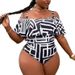 European And American Fashion plus Size Onesie Women's Ruffle Triangular Pleat Slimming Effect Tummy Conceal Swimwear_ecoleips.com