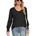 Women's Clothing 2025 Autumn/winter New V-neck Lantern Sleeves Loose Pleated T-shirt Women's Top_ecoleips.com