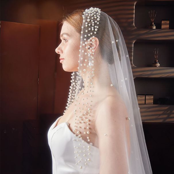 3M Pearl-Embellished Single-Layer Wedding Veil With Comb – Cathedral Length Bridal Accessory For Vintage & Boho Brides (Ivory/White)_ecoleips.com