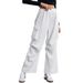 Voya Women's European American Clothing 2026 Autumn And Winter Elastic Waist Cargo Pants High Street Loose Straight-leg Wide-leg Sporty Casual Pants_ecoleips.com