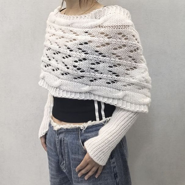 K Long Sleeve Openwork Cardigan For Women; Multi-use Knit Aran Sweater_ecoleips.com