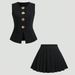 Women's Minimalist Commuter Two-Piece Set Sleeveless Vest & Short Skirt Modern Office Wear High-End Solid Color Short Length_ecoleips.com