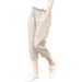 Suitable For All Seasons French Outlet Pure Cropped For Women Elastic Waist Cotton Linen Harem Pants Plus Size Slimming Summer Thin Style_ecoleips.com