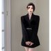 Black Suit Dress For Women, Autumn New Style With Belt, High-End French Style, Elegant Waist-Cinching Suit, Long-Sleeve_ecoleips.com