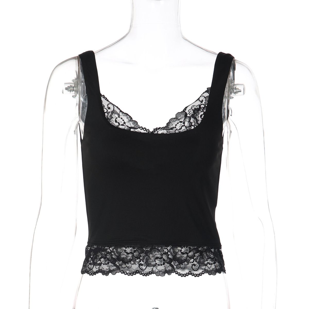 Aria Basics Aria Basics European And American INS Fashion New Sexy Lace Trim Versatile Solid Color Hot Girl Style Short Vest Top Women's_ecoleips.com